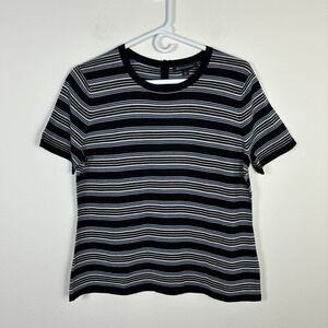 Brooks Brothers Merino Wool Striped Short Sleeve Sweater Women's L Retro Twee